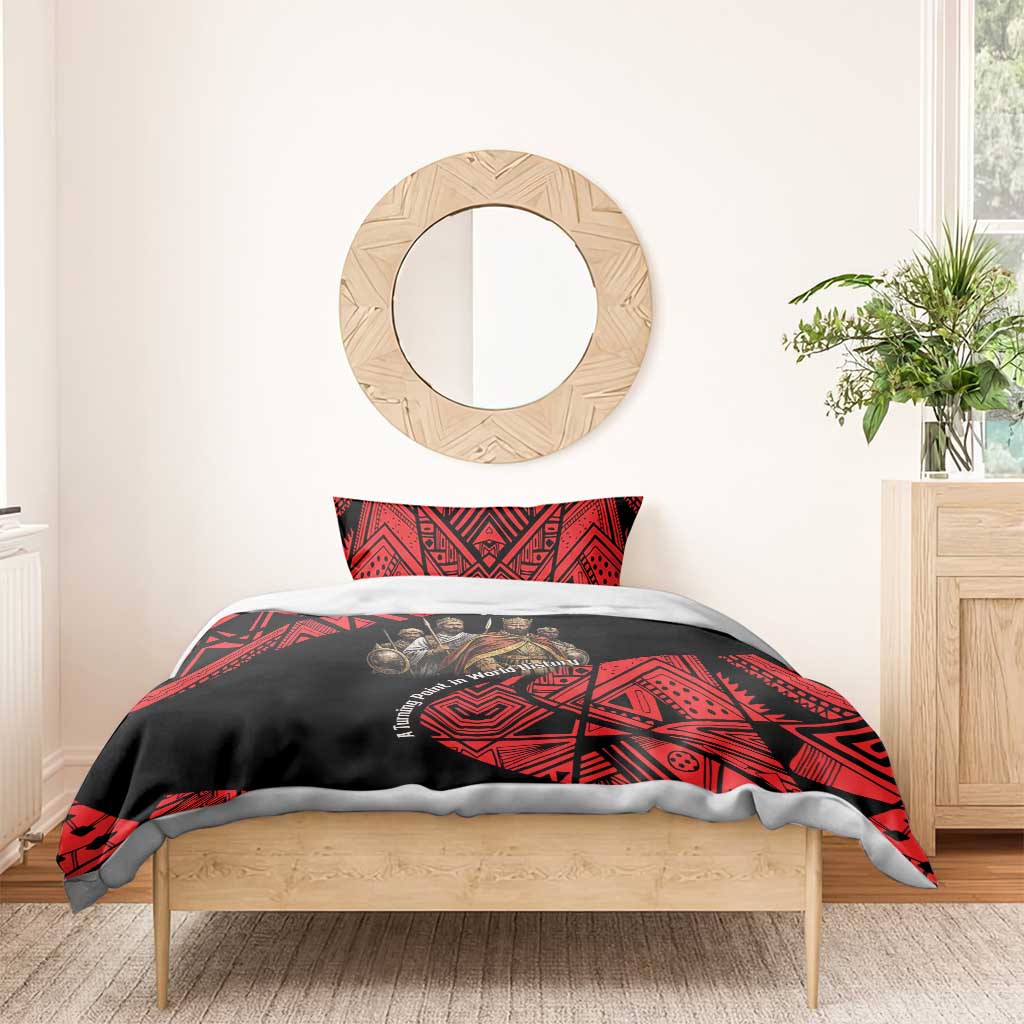 Menelik II Bedding Set with Adwa Victory Map, Africa Defeated an Empire Text and Red Geometric - African Pride