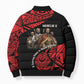 Menelik II Bomber Puffer Jacket with Adwa Victory Map, Africa Defeated an Empire Text and Red Geometric - African Pride