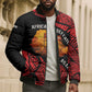 Menelik II Bomber Puffer Jacket with Adwa Victory Map, Africa Defeated an Empire Text and Red Geometric - African Pride