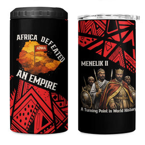 Menelik II 4 in 1 Can Cooler Tumbler with Adwa Victory Map, Africa Defeated an Empire Text and Red Geometric - African Pride