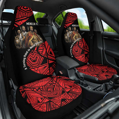 Menelik II Car Seat Cover with Adwa Victory Map, Africa Defeated an Empire Text and Red Geometric - African Pride