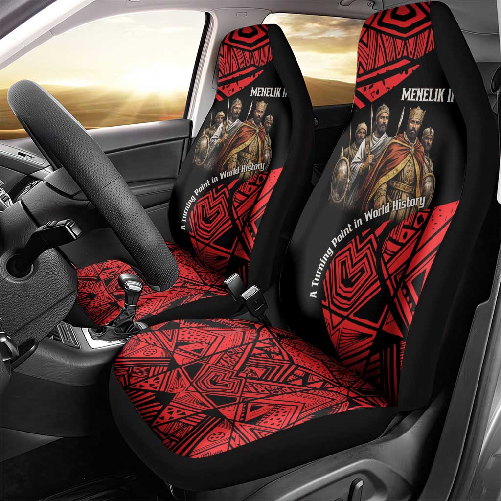 Menelik II Car Seat Cover with Adwa Victory Map, Africa Defeated an Empire Text and Red Geometric - African Pride