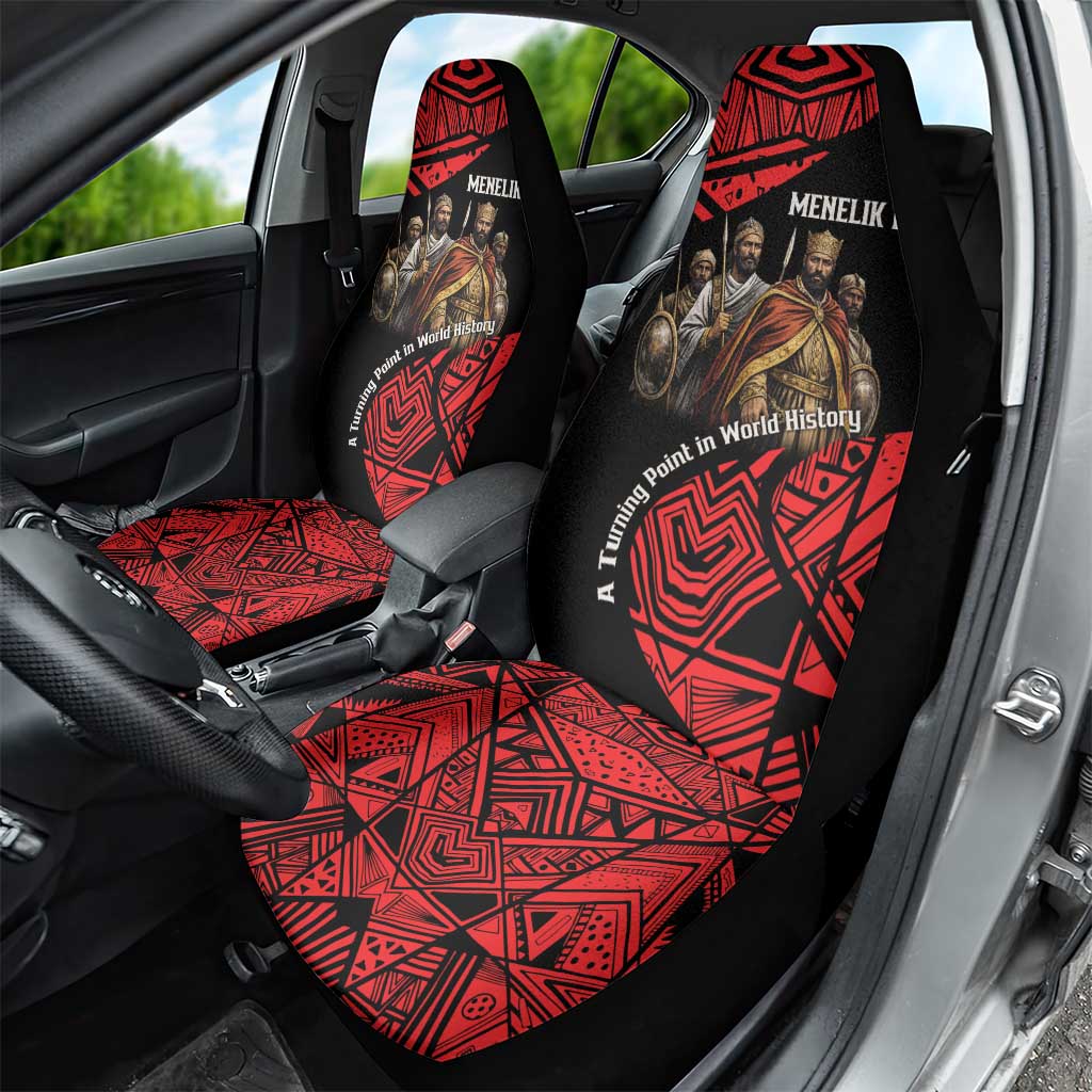 Menelik II Car Seat Cover with Adwa Victory Map, Africa Defeated an Empire Text and Red Geometric - African Pride