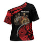 Menelik II Cross Shoulder Shirt with Adwa Victory Map, Africa Defeated an Empire Text and Red Geometric - African Pride