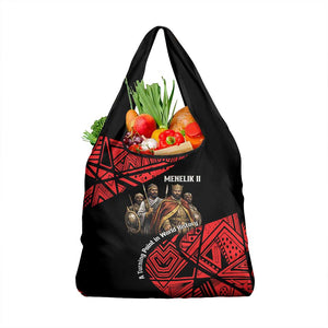 Menelik II Grocery Bag with Adwa Victory Map, Africa Defeated an Empire Text and Red Geometric - African Pride
