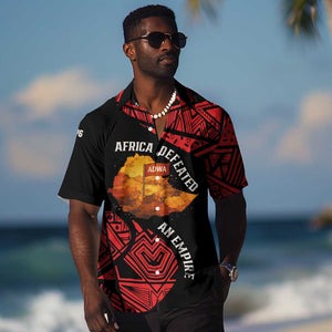 Menelik II Hawaiian Shirt with Adwa Victory Map, Africa Defeated an Empire Text and Red Geometric - African Pride