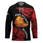 Menelik II Hockey Jersey with Adwa Victory Map, Africa Defeated an Empire Text and Red Geometric - African Pride