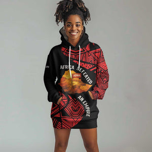 Menelik II Hoodie Dress with Adwa Victory Map, Africa Defeated an Empire Text and Red Geometric - African Pride