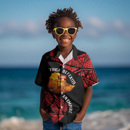 Menelik II Kid Hawaiian Shirt with Adwa Victory Map, Africa Defeated an Empire Text and Red Geometric - African Pride
