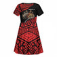 Menelik II Kid Short Sleeve Dress with Adwa Victory Map, Africa Defeated an Empire Text and Red Geometric - African Pride