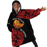 Menelik II Kid Wearable Blanket Hoodie with Adwa Victory Map, Africa Defeated an Empire Text and Red Geometric - African Pride