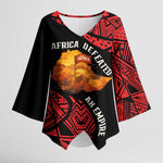 Menelik II Kimono Sleeve Blouse with Adwa Victory Map, Africa Defeated an Empire Text and Red Geometric - African Pride