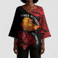 Menelik II Kimono Sleeve Blouse with Adwa Victory Map, Africa Defeated an Empire Text and Red Geometric - African Pride