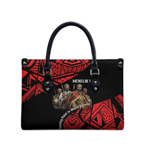 Menelik II Leather Bag with Adwa Victory Map, Africa Defeated an Empire Text and Red Geometric - African Pride