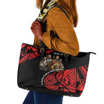Menelik II Leather Tote Bag with Adwa Victory Map, Africa Defeated an Empire Text and Red Geometric - African Pride