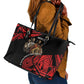 Menelik II Leather Tote Bag with Adwa Victory Map, Africa Defeated an Empire Text and Red Geometric - African Pride
