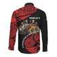 Menelik II Long Sleeve Button Shirt with Adwa Victory Map, Africa Defeated an Empire Text and Red Geometric - African Pride