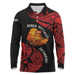 Menelik II Long Sleeve Polo Shirt with Adwa Victory Map, Africa Defeated an Empire Text and Red Geometric - African Pride