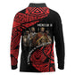 Menelik II Long Sleeve Polo Shirt with Adwa Victory Map, Africa Defeated an Empire Text and Red Geometric - African Pride