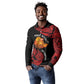 Menelik II Long Sleeve Polo Shirt with Adwa Victory Map, Africa Defeated an Empire Text and Red Geometric - African Pride
