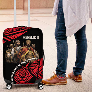 Menelik II Luggage Cover with Adwa Victory Map, Africa Defeated an Empire Text and Red Geometric - African Pride