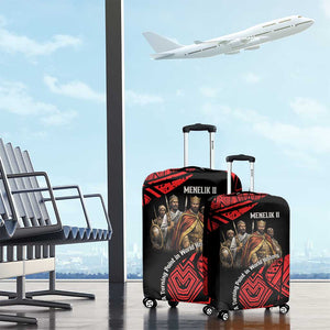 Menelik II Luggage Cover with Adwa Victory Map, Africa Defeated an Empire Text and Red Geometric - African Pride