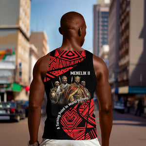 Menelik II Men Tank Top with Adwa Victory Map, Africa Defeated an Empire Text and Red Geometric - African Pride