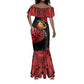 Menelik II Mermaid Dress with Adwa Victory Map, Africa Defeated an Empire Text and Red Geometric - African Pride