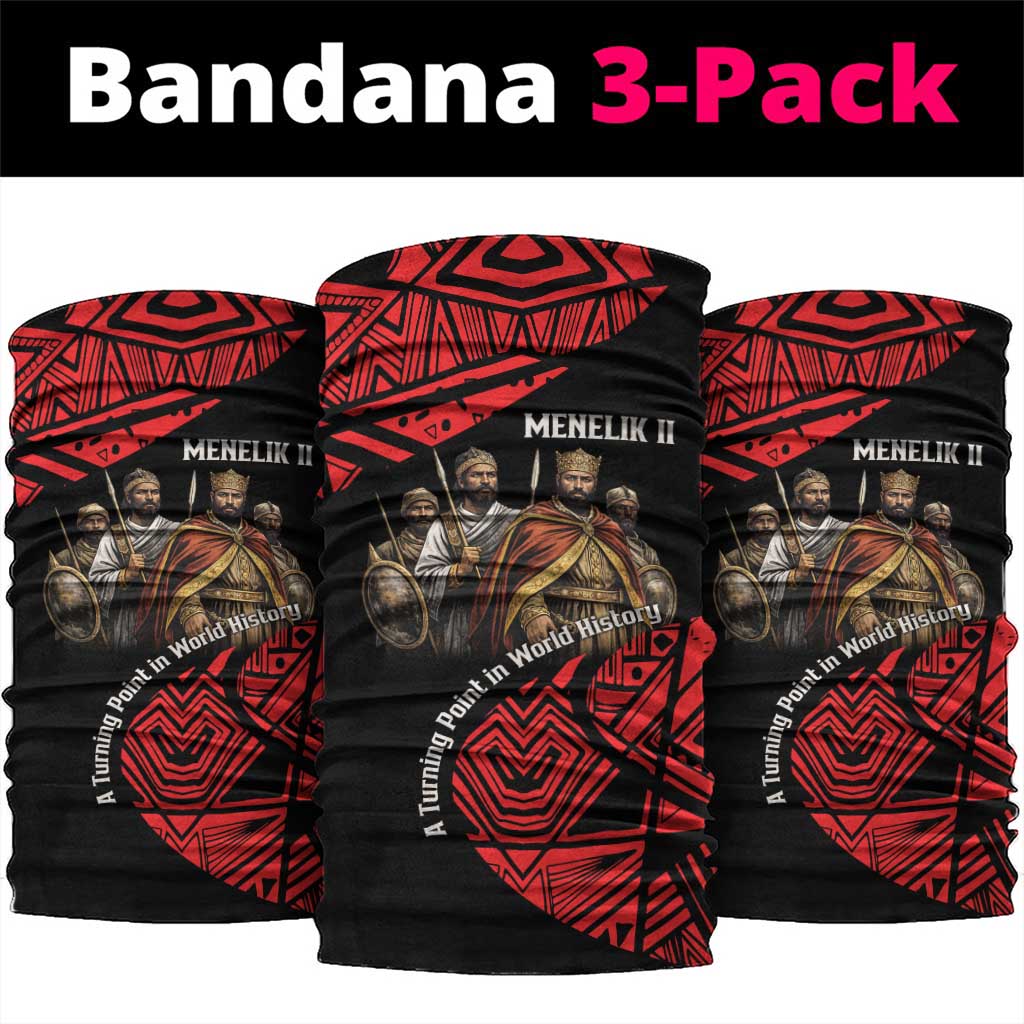 Menelik II Neck Gaiter with Adwa Victory Map, Africa Defeated an Empire Text and Red Geometric - African Pride