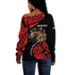 Menelik II Off Shoulder Sweater with Adwa Victory Map, Africa Defeated an Empire Text and Red Geometric - African Pride