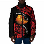 Menelik II Padded Jacket with Adwa Victory Map, Africa Defeated an Empire Text and Red Geometric - African Pride