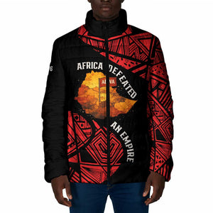 Menelik II Padded Jacket with Adwa Victory Map, Africa Defeated an Empire Text and Red Geometric - African Pride