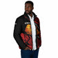 Menelik II Padded Jacket with Adwa Victory Map, Africa Defeated an Empire Text and Red Geometric - African Pride