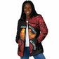 Menelik II Padded Jacket with Adwa Victory Map, Africa Defeated an Empire Text and Red Geometric - African Pride