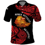 Menelik II Polo Shirt with Adwa Victory Map, Africa Defeated an Empire Text and Red Geometric - African Pride