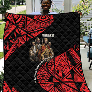 Menelik II Quilt with Adwa Victory Map, Africa Defeated an Empire Text and Red Geometric - African Pride