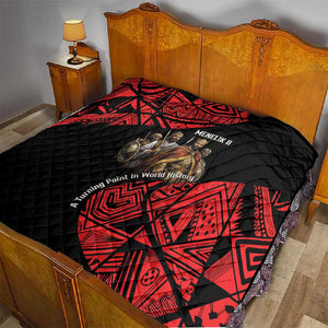 Menelik II Quilt with Adwa Victory Map, Africa Defeated an Empire Text and Red Geometric - African Pride