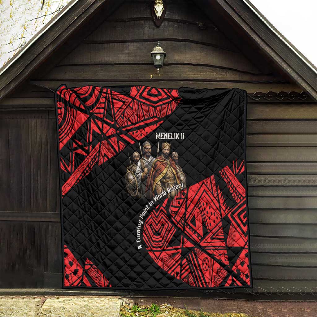 Menelik II Quilt with Adwa Victory Map, Africa Defeated an Empire Text and Red Geometric - African Pride