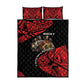 Menelik II Quilt Bed Set with Adwa Victory Map, Africa Defeated an Empire Text and Red Geometric - African Pride