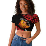 Menelik II Raglan Cropped T shirt with Adwa Victory Map, Africa Defeated an Empire Text and Red Geometric - African Pride