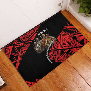 Menelik II Rubber Doormat with Adwa Victory Map, Africa Defeated an Empire Text and Red Geometric - African Pride
