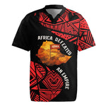 Menelik II Rugby Jersey with Adwa Victory Map, Africa Defeated an Empire Text and Red Geometric - African Pride