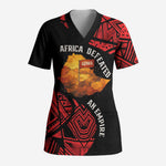 Menelik II Scrub Top with Adwa Victory Map, Africa Defeated an Empire Text and Red Geometric - African Pride