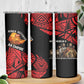 Menelik II Skinny Tumbler with Adwa Victory Map, Africa Defeated an Empire Text and Red Geometric - African Pride
