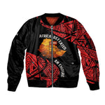 Menelik II Sleeve Zip Bomber Jacket with Adwa Victory Map, Africa Defeated an Empire Text and Red Geometric - African Pride