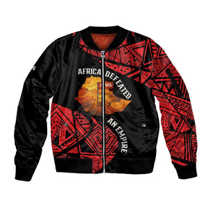 Menelik II Sleeve Zip Bomber Jacket with Adwa Victory Map, Africa Defeated an Empire Text and Red Geometric - African Pride