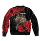 Menelik II Sleeve Zip Bomber Jacket with Adwa Victory Map, Africa Defeated an Empire Text and Red Geometric - African Pride