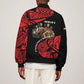 Menelik II Sleeve Zip Bomber Jacket with Adwa Victory Map, Africa Defeated an Empire Text and Red Geometric - African Pride