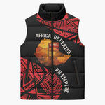 Menelik II Sleeveless Puffer Jacket with Adwa Victory Map, Africa Defeated an Empire Text and Red Geometric - African Pride