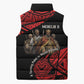 Menelik II Sleeveless Puffer Jacket with Adwa Victory Map, Africa Defeated an Empire Text and Red Geometric - African Pride